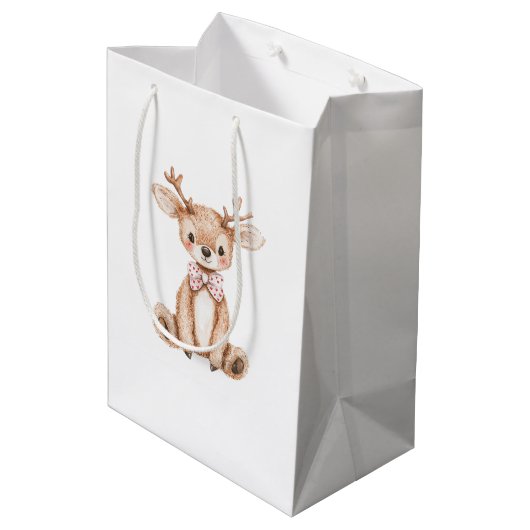 Sac Cadeau Moyen Noël aux Cerfs mignons (Dos Angle)