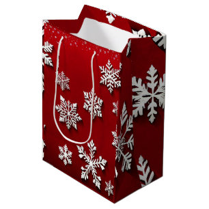 Sac Cadeau Moyen Noël aux flocons rouges et blancs