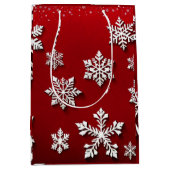 Sac Cadeau Moyen Noël aux flocons rouges et blancs (Devant)