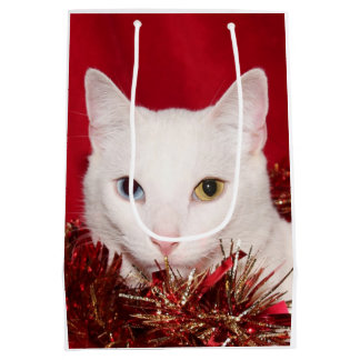 Sac Cadeau Moyen Noël blanc de chat de minou