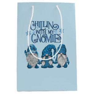 Sac Cadeau Moyen Noël Bleu Hiver Trio Chillin Avec Mes Gnomes