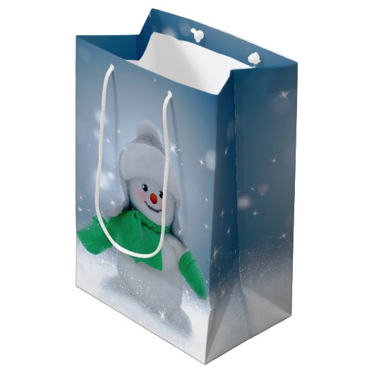 Sac Cadeau Moyen Noël bonhomme de neige SlipperyJoe foulard vert m (Devant Angle)