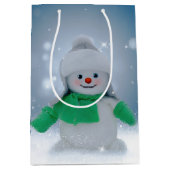 Sac Cadeau Moyen Noël bonhomme de neige SlipperyJoe foulard vert m (Devant)