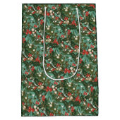 Sac Cadeau Moyen Noël botanique vert traditionnel (Dos)