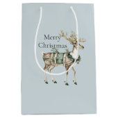 Sac Cadeau Moyen Noël Cerf Vert Bleu (Devant)