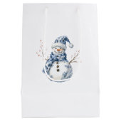 Sac Cadeau Moyen Noël Chic Bleu Blanc Snowman (Dos)