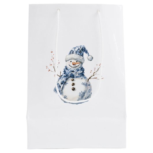 Sac Cadeau Moyen Noël Chic Bleu Blanc Snowman (Dos)