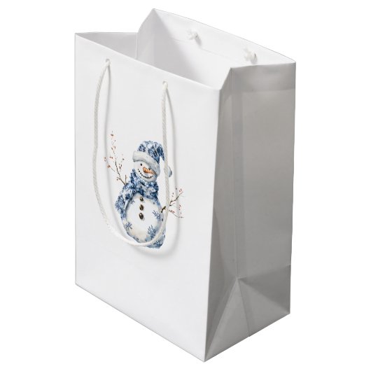 Sac Cadeau Moyen Noël Chic Bleu Blanc Snowman (Dos Angle)