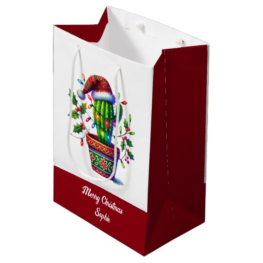 Sac Cadeau Moyen Noël de Cactus scintillant (Devant Angle)
