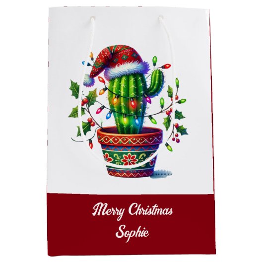 Sac Cadeau Moyen Noël de Cactus scintillant (Devant)