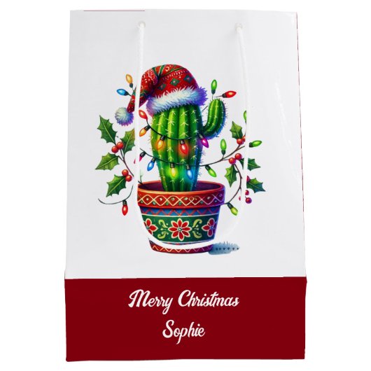 Sac Cadeau Moyen Noël de Cactus scintillant (Dos)
