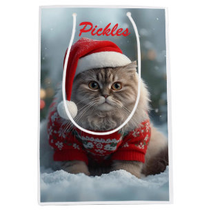Sac Cadeau Moyen Noël de chat à courte air britannique personnalisé