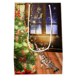 Sac Cadeau Moyen Noël de chat de minou du Bengale