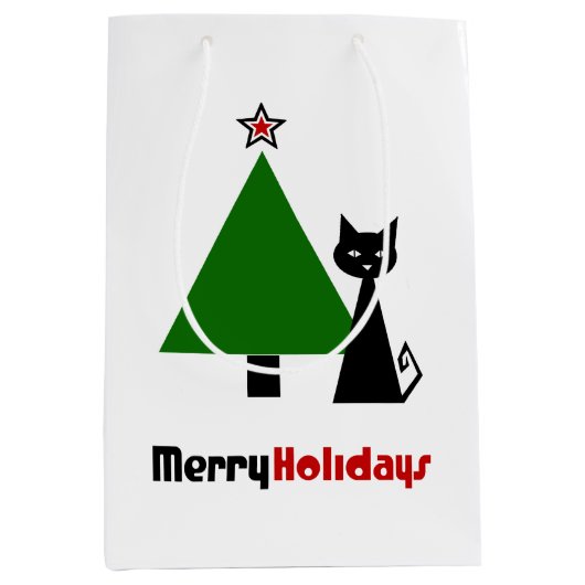 Sac Cadeau Moyen Noël de chat noir (Devant)