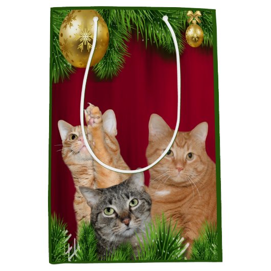 Sac Cadeau Moyen Noël de famille de chat (Devant)