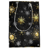 Sac Cadeau Moyen Noël de l'or des flocons de neige noirs (Devant)