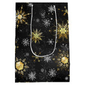 Sac Cadeau Moyen Noël de l'or des flocons de neige noirs (Dos)