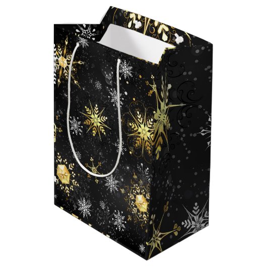 Sac Cadeau Moyen Noël de l'or des flocons de neige noirs (Dos Angle)