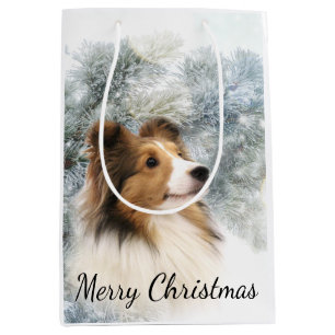 Sac Cadeau Moyen Noël de Sheltie de sable