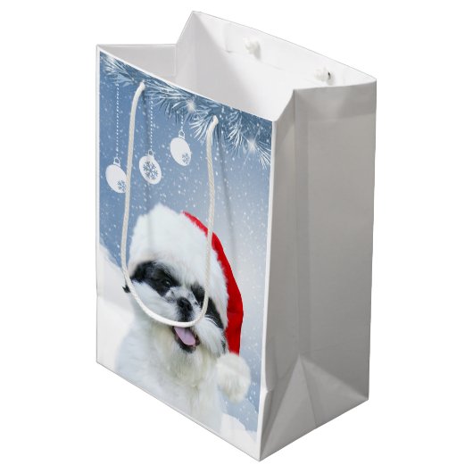 Sac Cadeau Moyen Noël de Shih Tzu (Devant Angle)