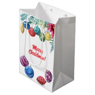 Sac Cadeau Moyen Noël d'échange d'ornements aquarelle