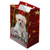 Sac Cadeau Moyen Noël des chiots maltais (Devant Angle)