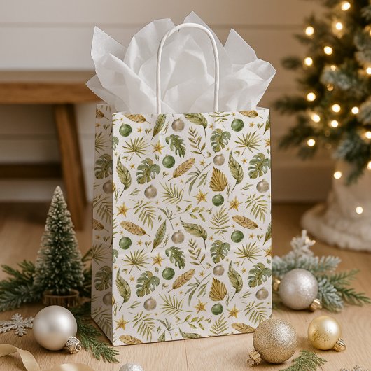 Sac Cadeau Moyen Noël des Feuilles de palmiers tropicaux
