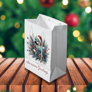 Sac Cadeau Moyen Noël des Joyeuses Fêtes de perroquets tropicaux