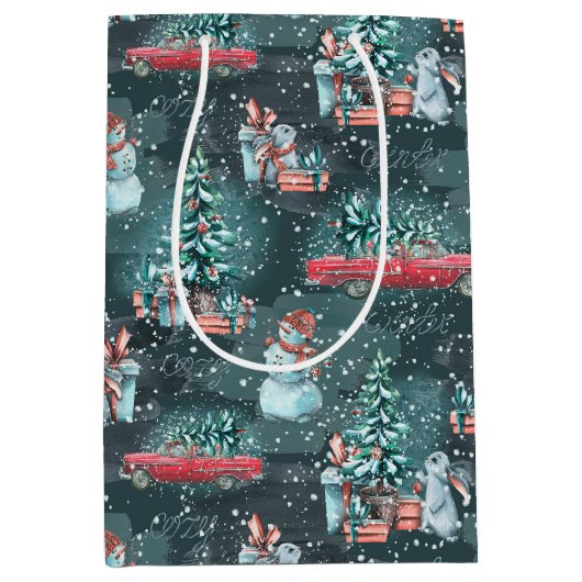 Sac Cadeau Moyen Noël d'hiver Cosy (Devant)