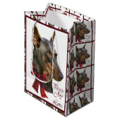 Sac Cadeau Moyen Noël Doberman Pinscher (Devant Angle)