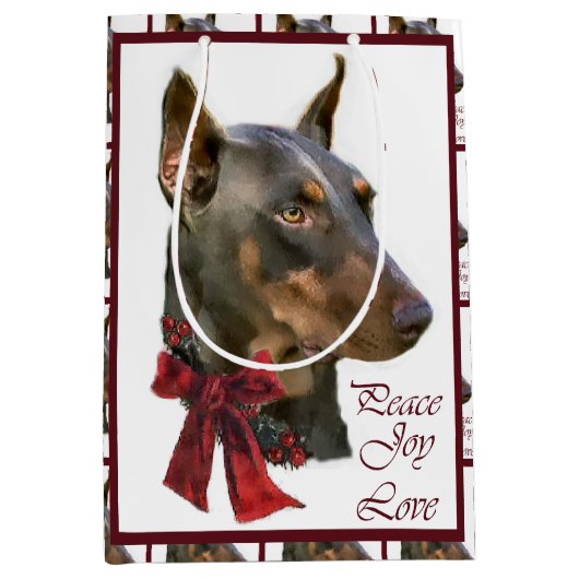 Sac Cadeau Moyen Noël Doberman Pinscher (Devant)