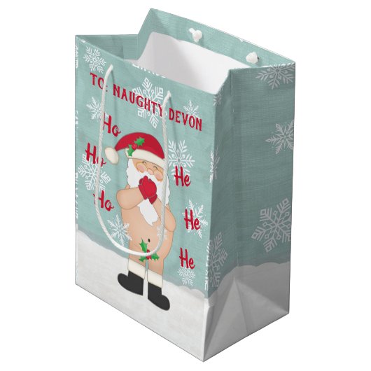 Sac Cadeau Moyen Noël drôle Père Noël vilain fait sur commande (Devant Angle)