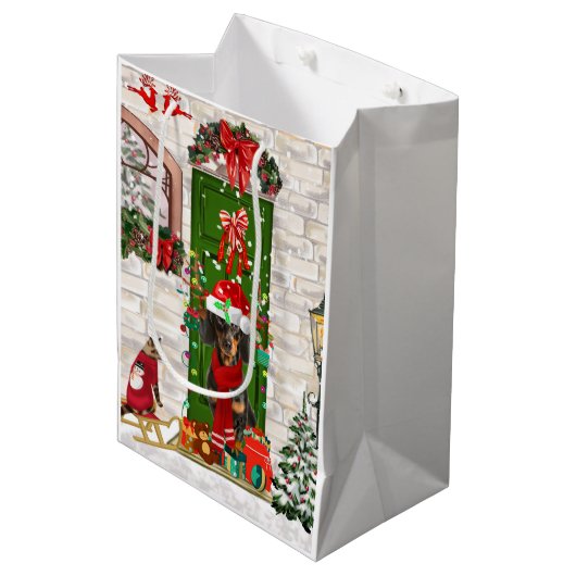 Sac Cadeau Moyen Noël du chien Dachshund (Devant Angle)