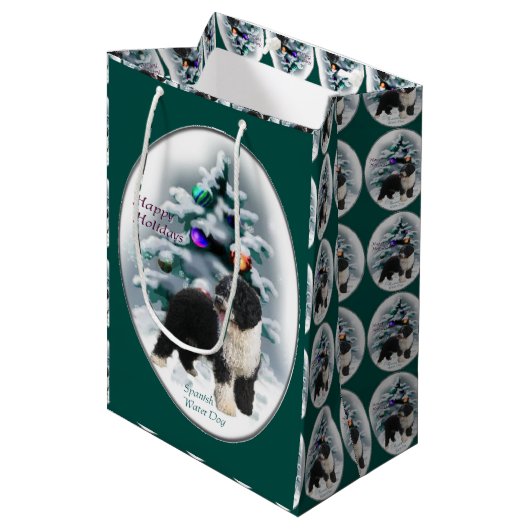 Sac Cadeau Moyen Noël du chien d'eau espagnol (Devant Angle)