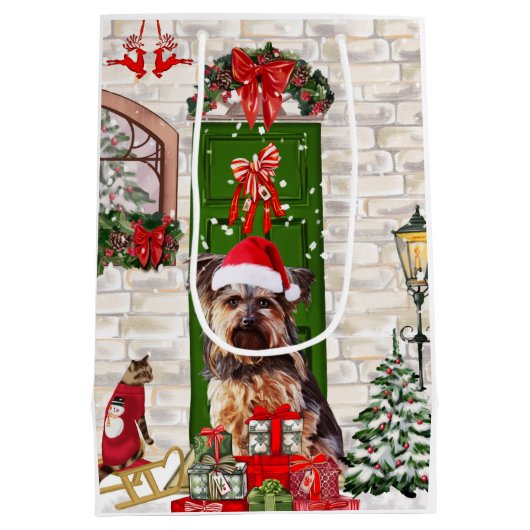 Sac Cadeau Moyen Noël du chien Yorkie (Dos)