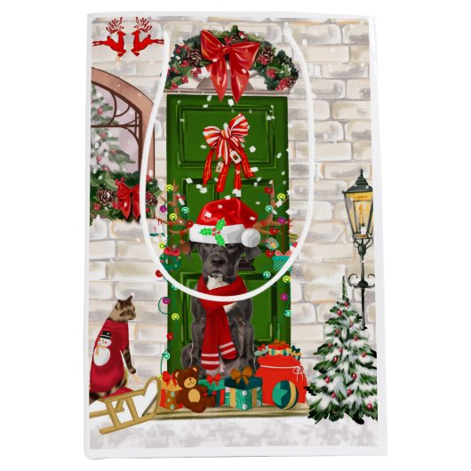 Sac Cadeau Moyen Noël du grand chien Danois (Devant)