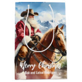 Sac Cadeau Moyen Noël du Père Noël occidental à cheval (Devant)