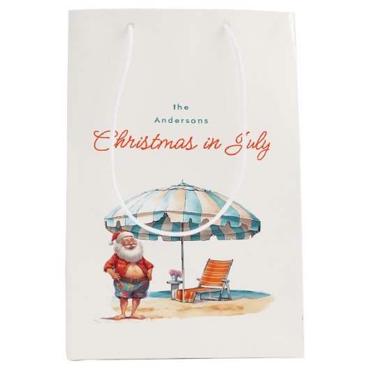 Sac Cadeau Moyen Noël en juillet Été Père Noël à la plage (Devant)