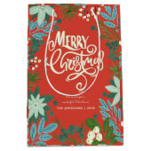 Sac Cadeau Moyen Noël Floral Rouge Noël Fête (Devant)