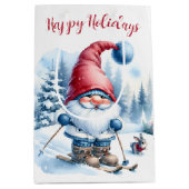 Sac Cadeau Moyen Noël Gnome Ski avec un lapin (Devant)