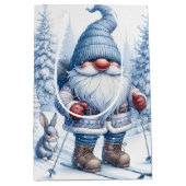 Sac Cadeau Moyen Noël Gnome Ski avec un lapin (Devant)