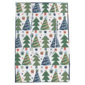 Sac Cadeau Moyen Noël Gnomes Arbres Bleu Vert Rouge (Dos)