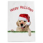 Sac Cadeau Moyen Noel Golden Retriever avec baisers en bâton à lèvr (Devant)