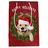 Sac Cadeau Moyen Noel Golden Retriever en rouge (Devant)