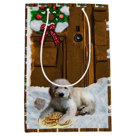 Sac Cadeau Moyen Noël Goldendoodle (Devant)