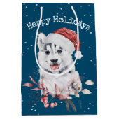 Sac Cadeau Moyen Noël Husky en bleu (Devant)