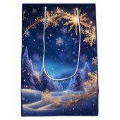 Sac Cadeau Moyen Noël magique - flocons de neige dorés, photo (Dos)