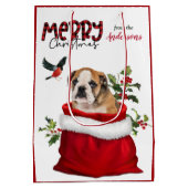 Sac Cadeau Moyen Noël mignon chiot Bulldog (Dos)