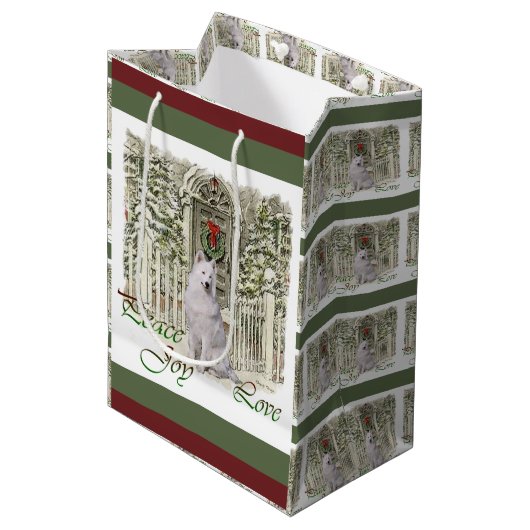 Sac Cadeau Moyen Noël mignon Samoyed (Devant Angle)