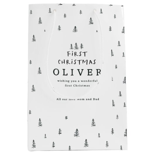 Sac Cadeau Moyen Noël noir et blanc moderne (Devant)